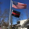 Thin Red Line 2'x3' flying under 3'x5' American flag on the 21' Classic Flag Pole. Made in USA