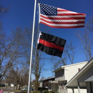 Thin Red Line 2'x3' flying under 3'x5' American flag on the 21' Classic Flag Pole. Made in USA