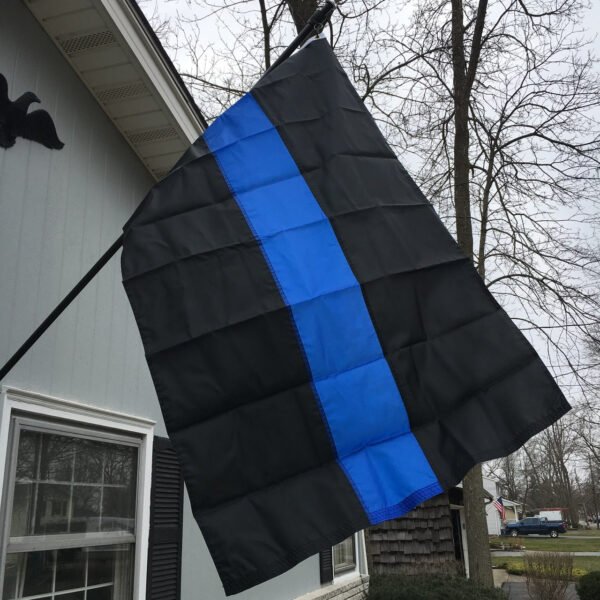 Thin Blue Line flag. 3'x5' proudly flying on the 6' Freedom flag pole kit. All 100% Made in the U.S.A.