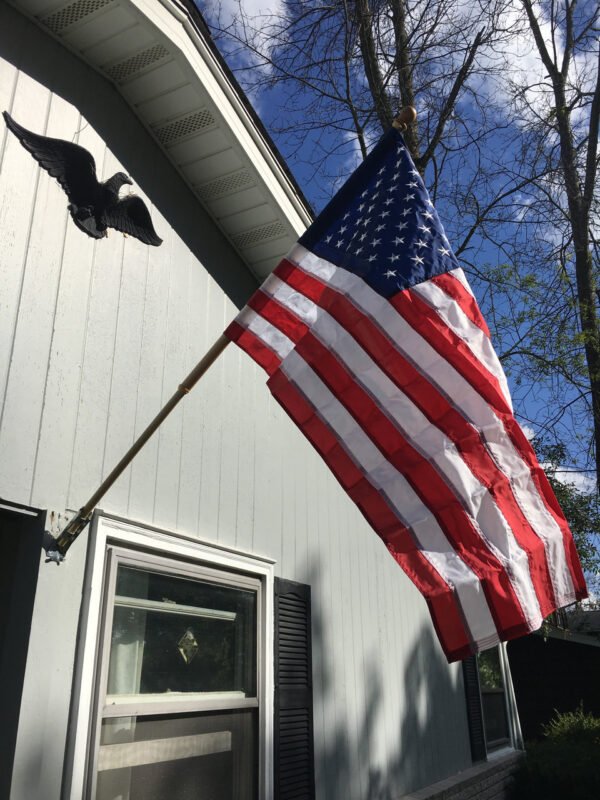 Stamped Steel Bracket-shown with 5' wooden pole and 2.5'x4' flag. Made in USA