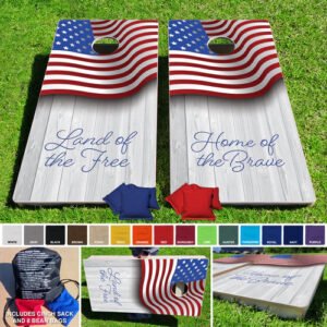 2'x4' Land of the Free Home of the brave design Regulation Wooden Cornhole Set Made in USA