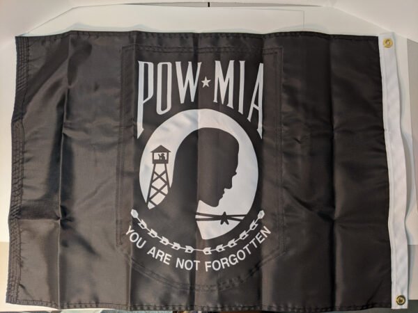 POW/MIA Double Sided Flag. Back side Correct reading Made in USA