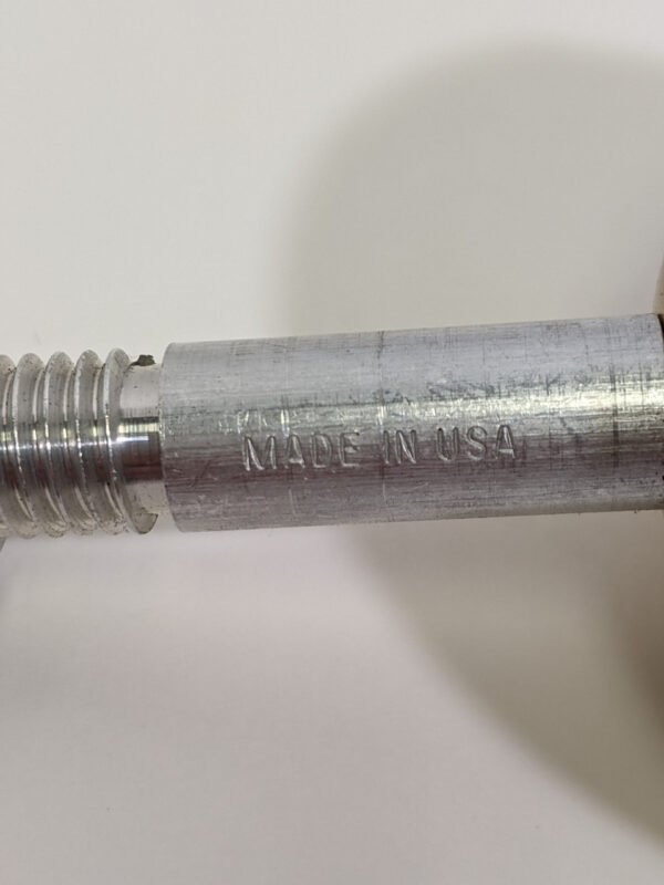 Close up of 3" Gold Anodized ball ornament shaft with Made in USA stamp