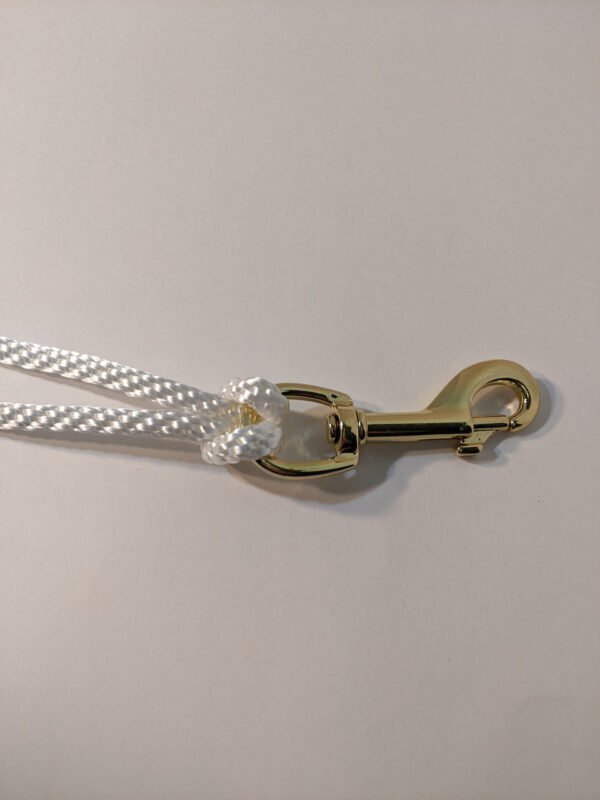 1/4" white Braided Polyester Halyard shown with 3.5" Bright Brass Plated Snap (snap sold separately) Made in USA