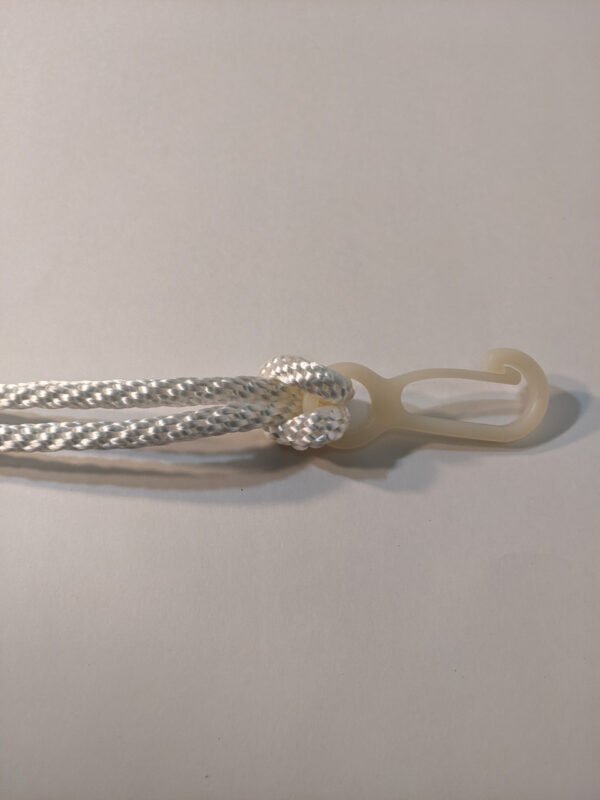 1/4" White Braided Polyester Halyard shown with 2-3/4" Cast Nylon Snap (snap sold separately) Made in USA