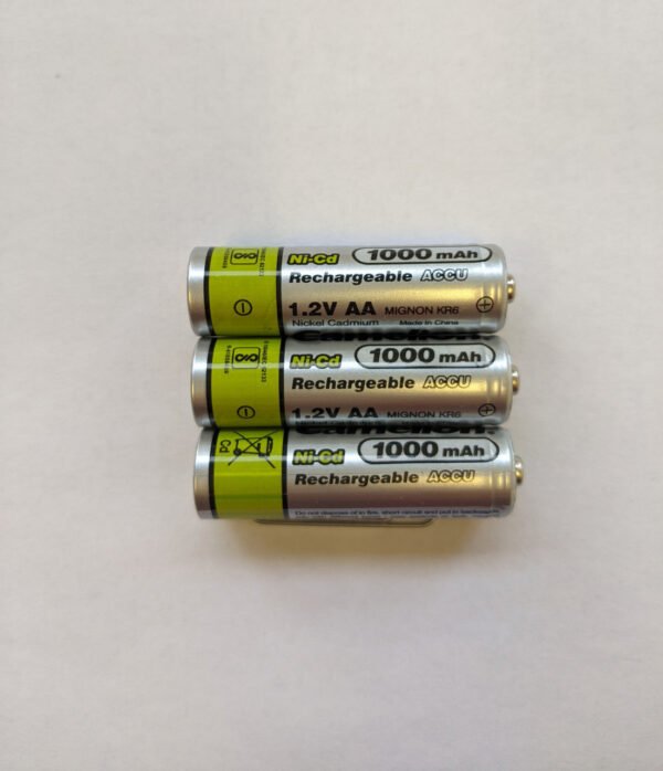 Set of (3) AA Solar Rechargeable batteries. 1.2V NiCd 1000 mAh