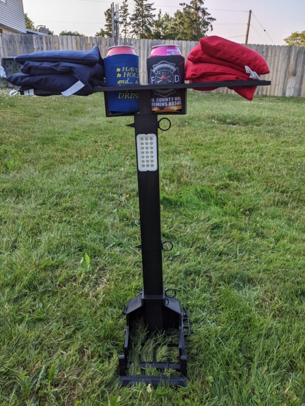 Cornhole Caddy with LED Lights, bags and drinks