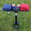 Cornhole Caddy with LED Lights, bags and drinks top view