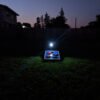 Cornhole Caddy with LED Lights pictured from 21 feet away with bags on board