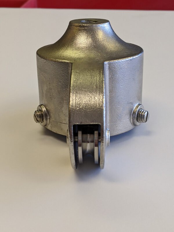 Front View of Stainless Steel truck with stainless steel pulley wheel. Made in USA