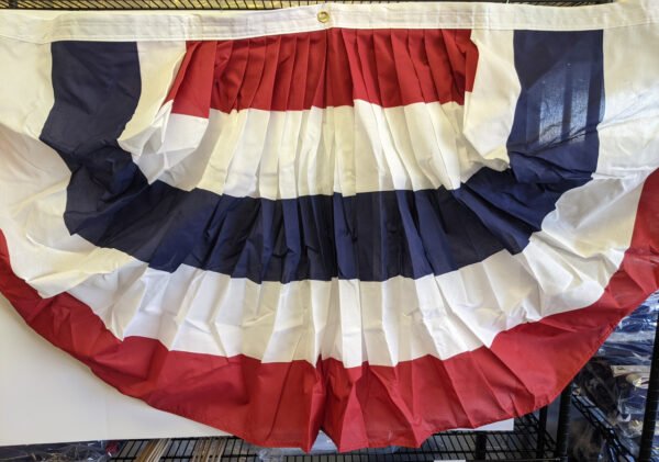 Closer view of the beautifully printed and pleated 6'x3' fan Made in USA