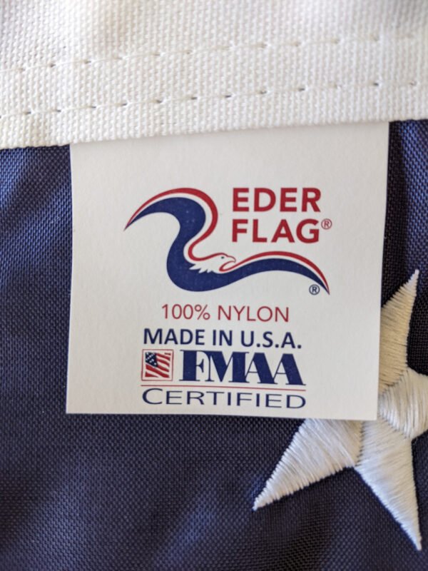 Made in USA tag on the 20"x8' Pulldown patriotic banner