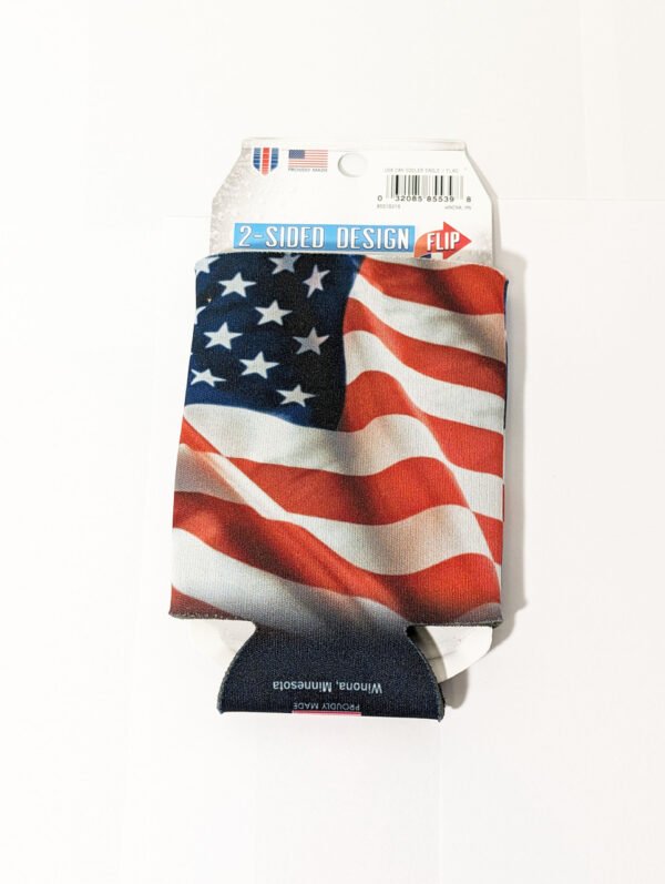 American Flag on back of can koozie Made in USA