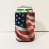 Back of can koozie with can inserted. American Flag. Made in USA