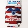 Woman Veteran with Bald Eagle front and back of can koozie Made in USA