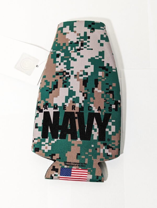 Front flat for storage Americas Navy with Camo bottle koozie Made in USA
