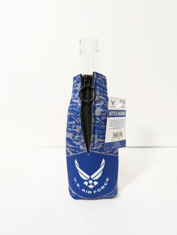 Back showing zipper. U.S. Air Force with camo bottle hugger Made in USA