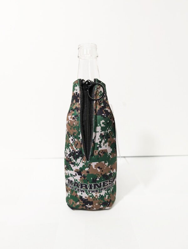 Back showing zipper. Marines with camo bottle hugger Made in USA