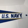 Text U.S. Navy on the tail end of the pennant Made in USA