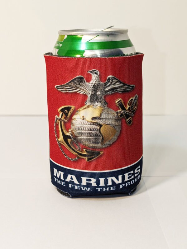Marine Corps Can koozie front with crest The few the proud Made in USA