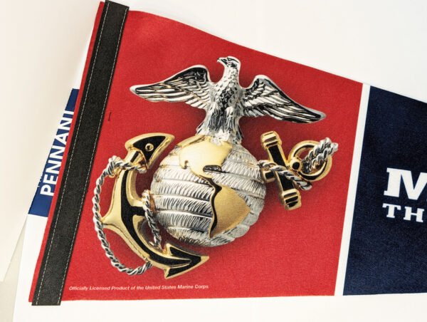 Close up image of U.S. Marine Corps logo on Pennant Made in USA