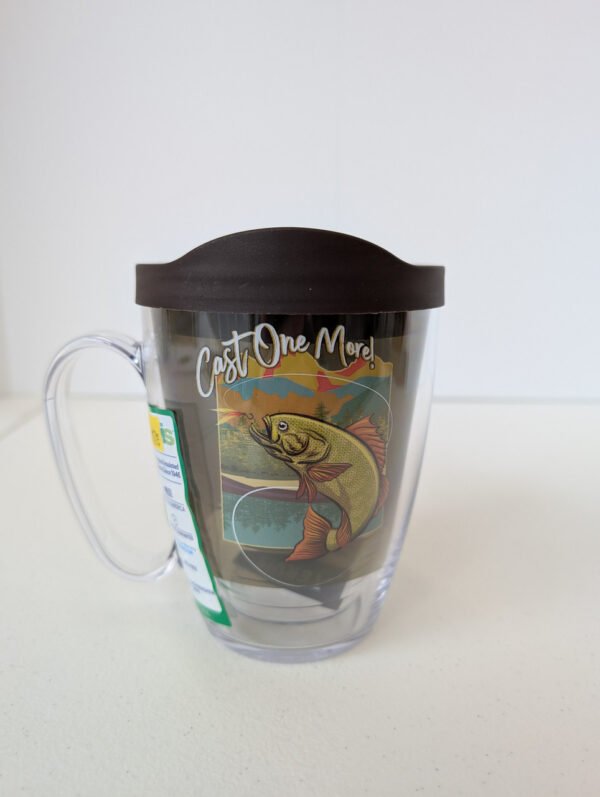 Cast One More Fishing 16 oz Tervis mug with handle Made in USA