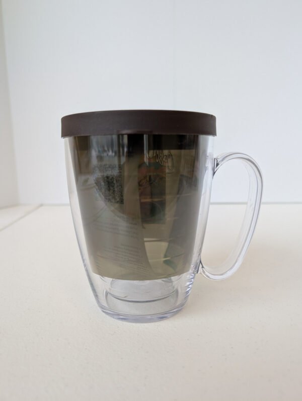 Side view Cast One More Fishing 16 oz Tervis mug with handle Made in USA