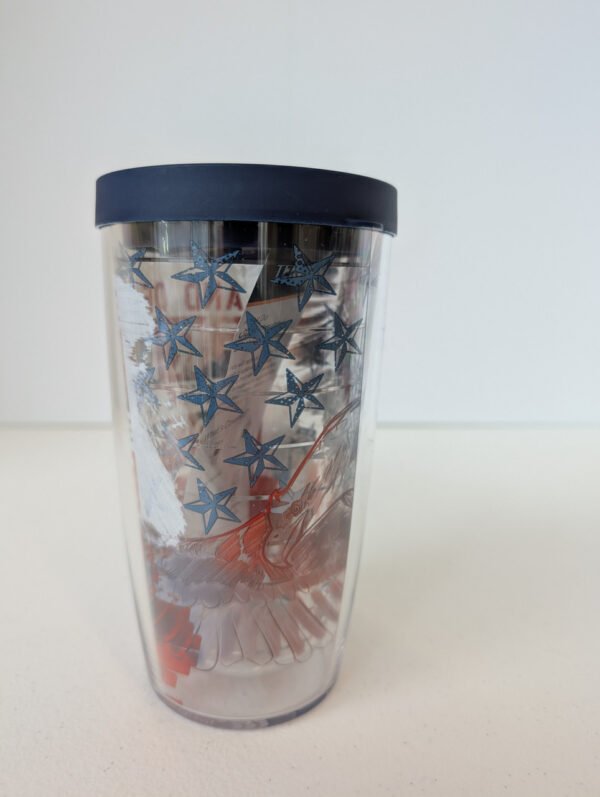 back side image Land of the Free because of the Brave 16 oz Tervis Tumbler Made in USA
