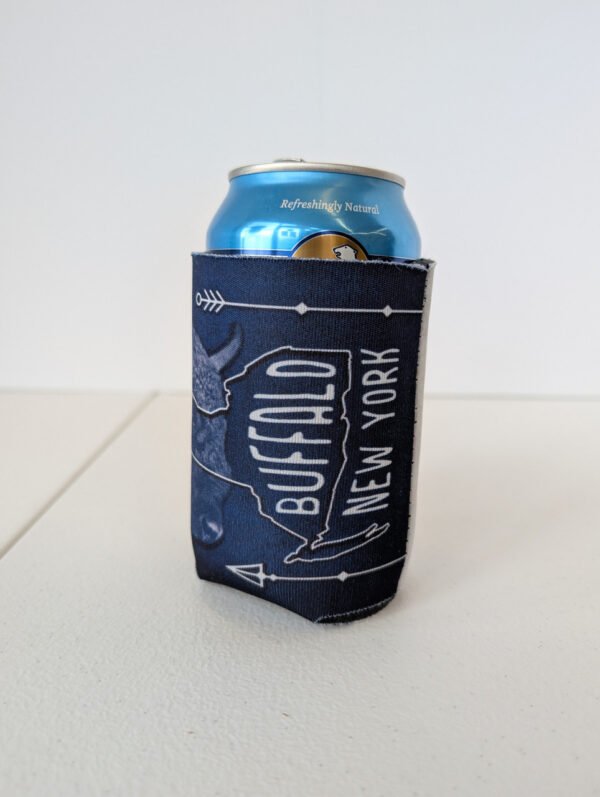 back of Buffalo NY can koozie Made in USA