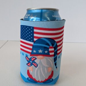 Patriotic Gnome 2 sided can koozie made in USA