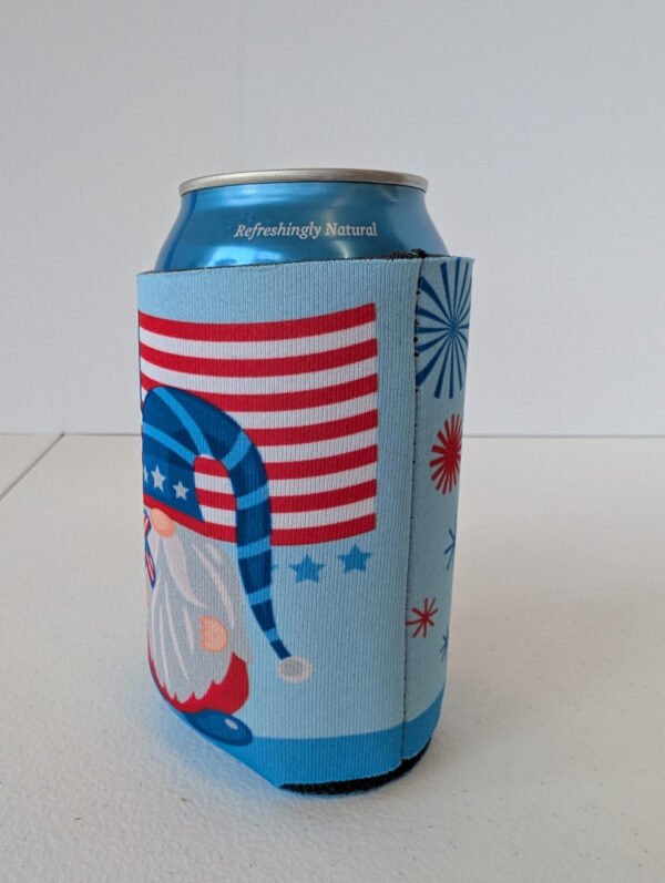 Patriotic Gnome 2 sided can koozie made in USA