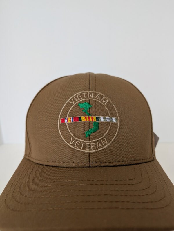 Vietnam Veteran hat with beautiful stitching. Coyote brown style structured hat Made in USA