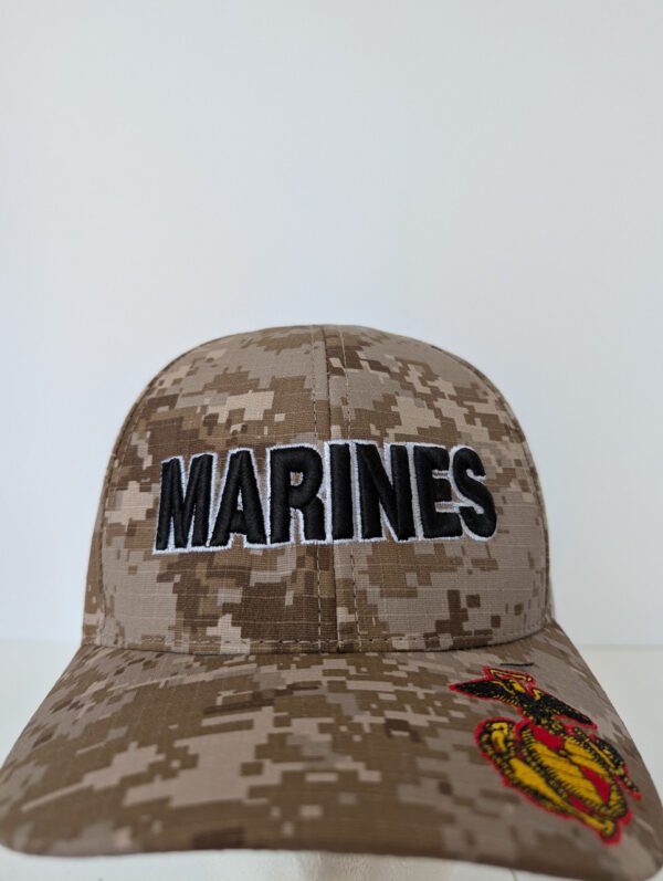 Close up of the front of the Marine Corps Digital Camo Hat Made in the USA