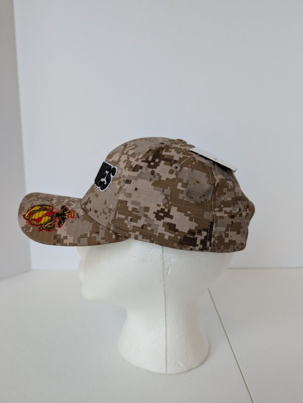 Side of the Marine Corps digital Camo hat with logo visible Made in usa
