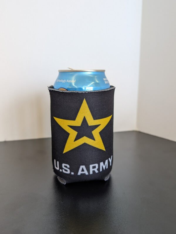 Front of United States Army koozie with can inserted Made in USA