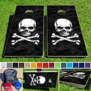 2'x4' Pirate Skull and Cross Bones with Black Sea Regulation Wooden Cornhole Set Made in USA
