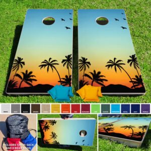 2'x4' Sunset Palm Trees Regulation Wooden Cornhole Set Made in USA