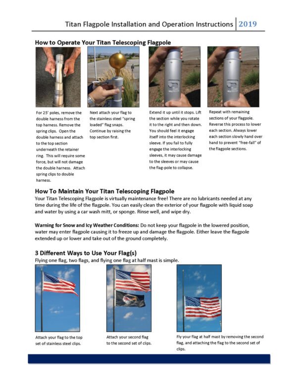 Titan Telescoping Flagpole Installation Instructions pg 2-Made in USA